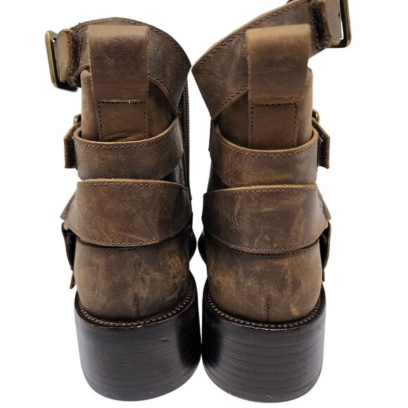 Jeffrey Campbell Brown Leather Belted-Up Buckle Ankle Boots  Women's 5 - Picture 7 of 10